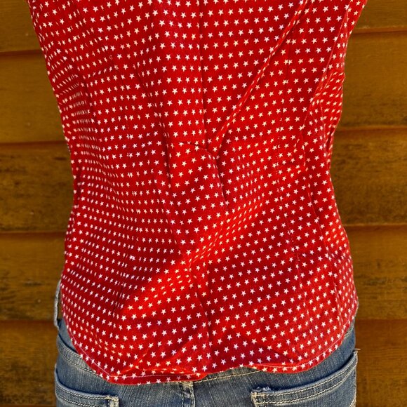 Vintage Cabin Creek Red White & Blue Patchwork Button Down Tank Top Women's Shir - Picture 8 of 8